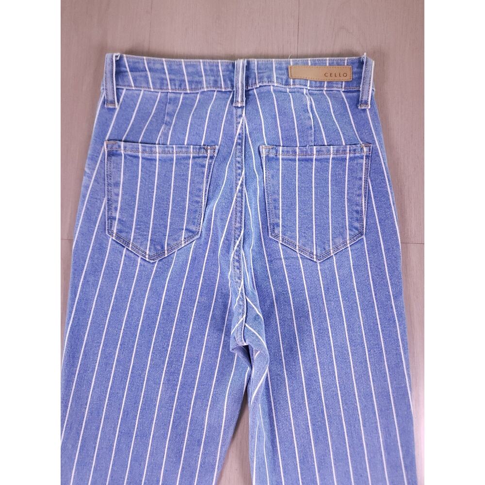 Cello High Rise Pinstripe Flare Jeans Size 00/0 Bell Bottom Raw Hem Retro Y2K - Picture 12 of 12